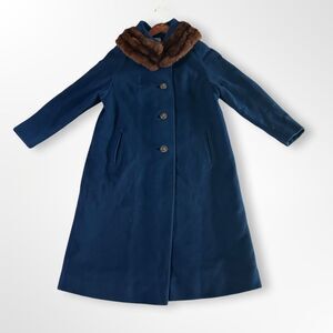VTG 60s Royal Blue Wool, Mink Stole, Swing Coat, Timless, Retro, Kerrybrooke, M